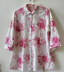White & pink floral cotton shirt 🌸