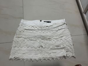 🤍 White Lace Overlay Skirt