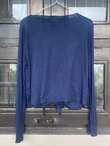Navy Blue Tie-Front Cardigan