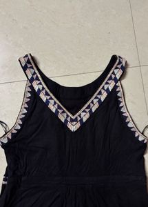 Black Embroidered V-Neck Dress