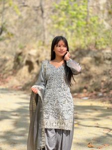 Elegant Grey Embroidered Kurta Set