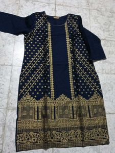 Elegant Navy Blue Kurta with Gold Print