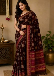 Maroon Printed Saree with Blouse Piece