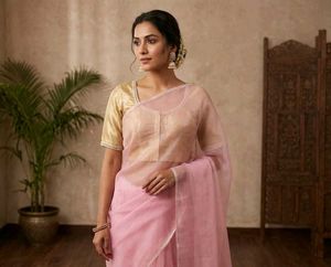 Golden tissue blouse with extra border work