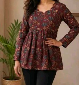 Maroon Floral Print Kurta