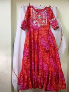 Red Bandhani Embroidered Dress