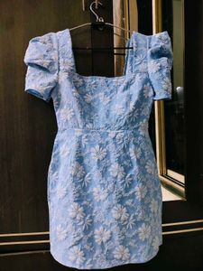 Baby Blue Floral Embroidered Dress