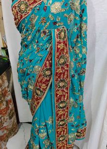 Exquisite Teal hand work heavy saree 🔥