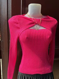 Hot Pink Cut-Out Ribbed Knit Top