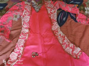 Neon Peach Kids Kurta With Detachable Jacket For 5-7 Years Gitlrls