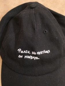Zara Black Baseball Cap "No Meetings On Mo