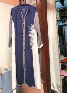 Title: Blue White Embroidered Anarkali Kurta Used