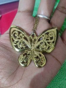 Gold Tone Butterfly Pendant Long Necklace