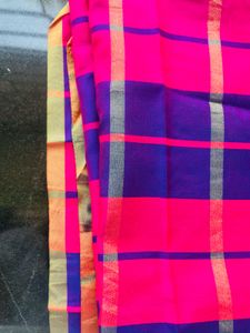 fabric Vibrant Pink &amp; Purple Checked Saree