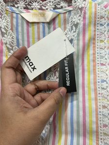 With Tag Striped Lace Trim Cotton Kurta