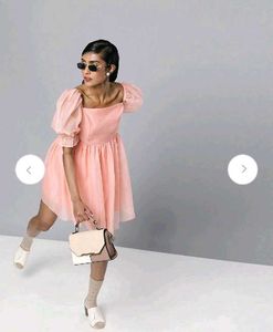 Elegant Peach Puff Sleeve Dress