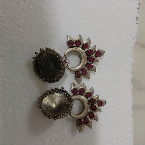 red silver oxidize earrings