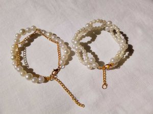 [Free shipping] Pearl and Gold Chain Bracelets com