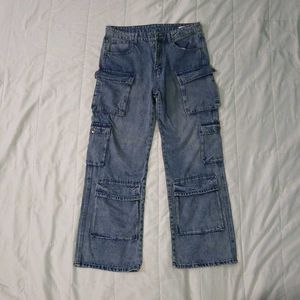 Baggy Blue Denim Cargo Pants