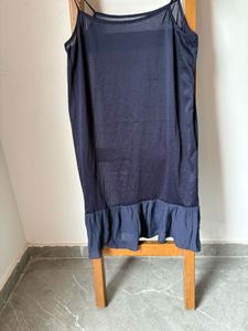 Navy Blue Slip Dress with Ruffle Hem