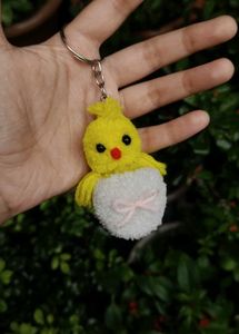 🐥 Handmade Cute Chick Pom-Pom Keyring