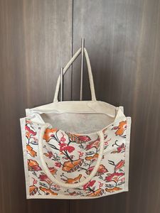 Floral Print Jute Tote Bag