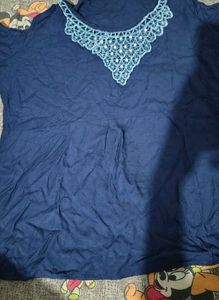 Navy Blue Kurta with Lace Neckline