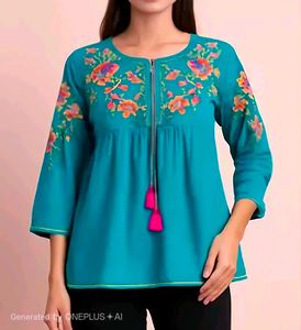 🩵🩷Embroidered Teal Kurta Top