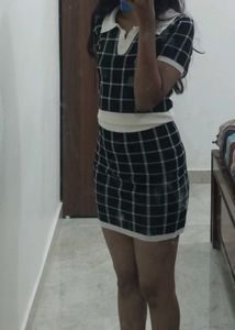 Checkered Knit Mini Dress