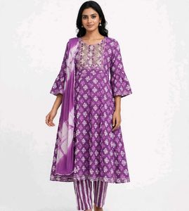 Stylish Purple Floral Anarkali Kurta Set With Pant