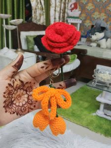Handmade Crochet Rose Keychain