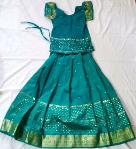 Pattupavada and blouse,green colour