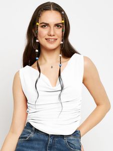 Chic White Ruched Sleeveless Top