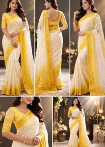 Elegant Yellow & White Saree