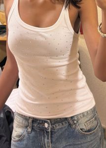 Zara Embellished White Tank Top y2k