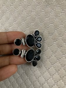 Germen Silver Black Stone Earring