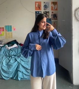 Blue Bishop Sleeve Button-Down Shirt