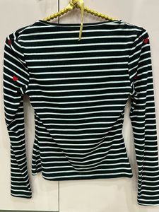 Black &amp; White Striped Heart Top