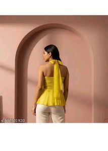Chic Yellow Halter Neck Peplum Top