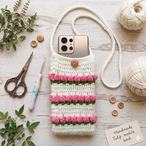 Handmade Tulip Crocheted Phone Pouch