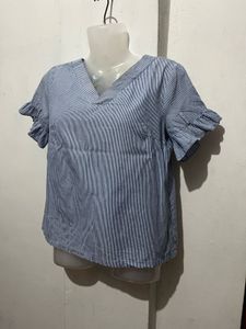 Striped V-Neck Ruffle Sleeve Top