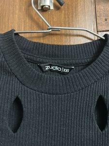 Black Ribbed Cut-Out Dress