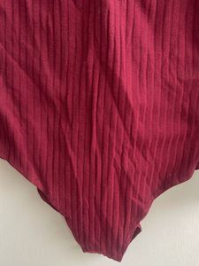 Maroon Ribbed Lace-Up Bodysuit