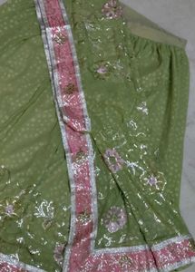 Elegant Green Sequins lehenga with Pink Border