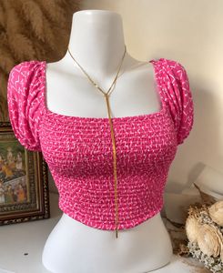 Pink Cute Puff Sleeve Crop Top