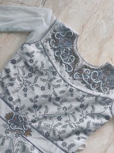 Elegant Grey Embroidered Gown