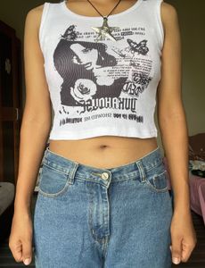 White Graphic Tank Top
