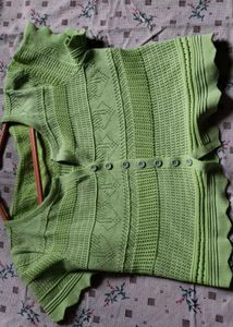 light green knitted button-front crop top