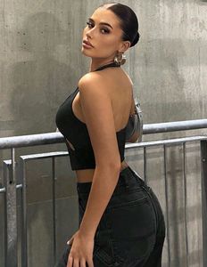 Black Cutout Halter Neck Crop Top