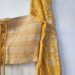 Yellow Embroidered Crop Top